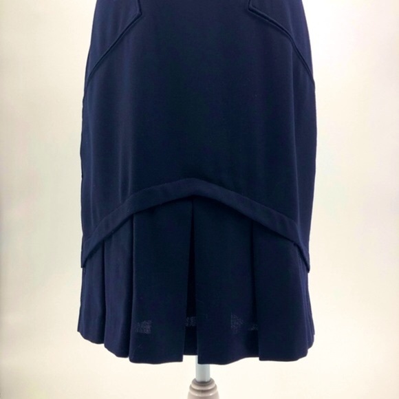 LOUIS FERAUD Navy Blue Midi Dress Short Sleeve Box Pleat Hem Vintage Size 6 - Picture 5 of 9